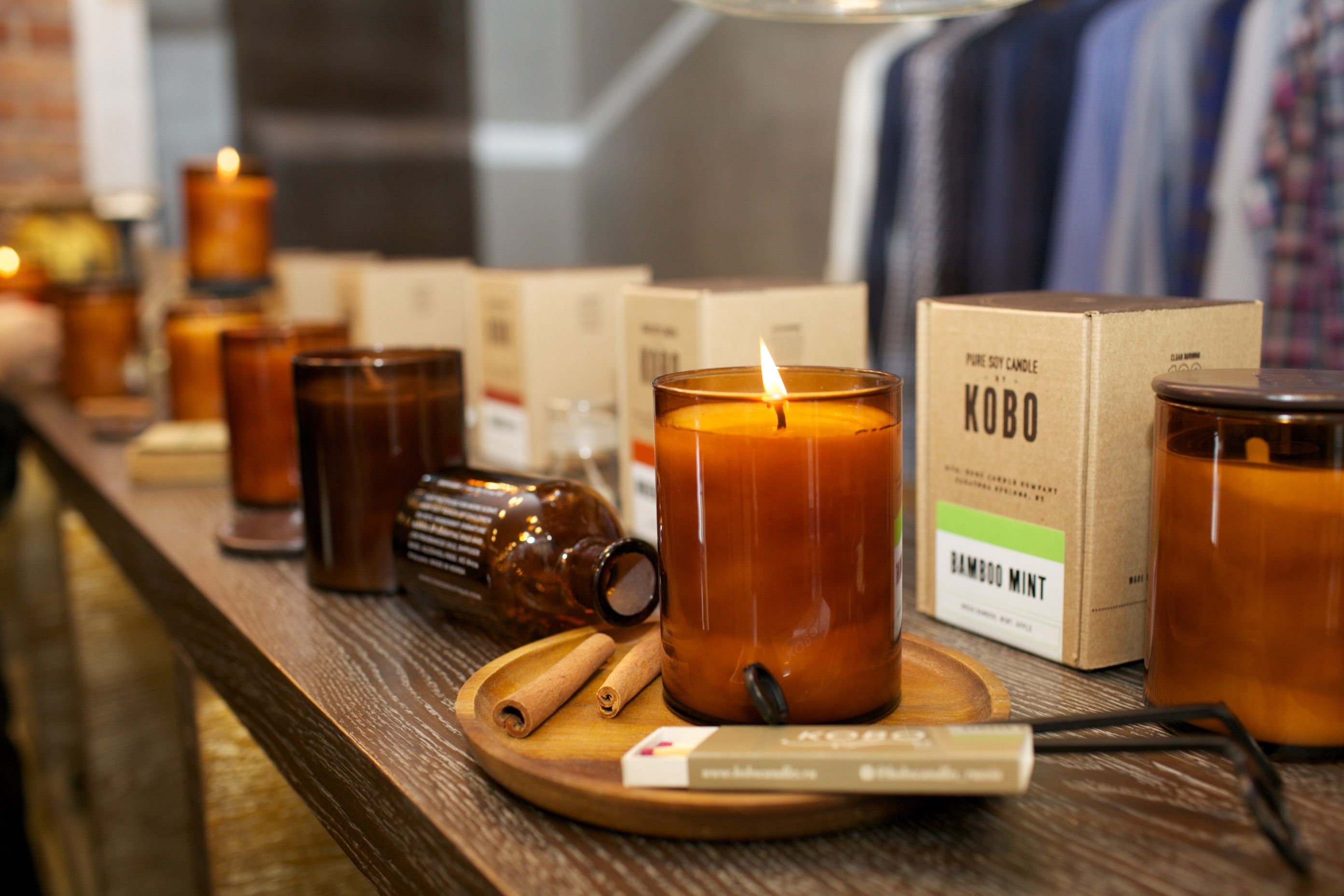 Woodblock KOBO Candles in a retail environment
