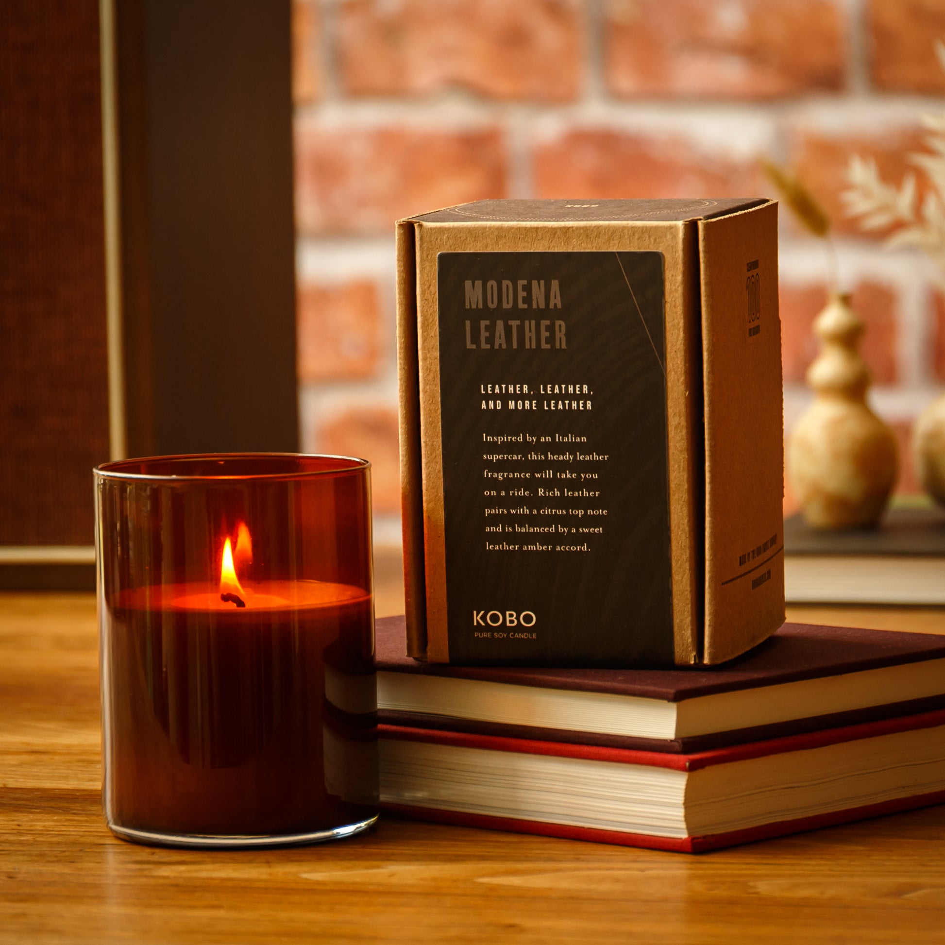 Alternate Image of Modena Leather Woodblock Candle