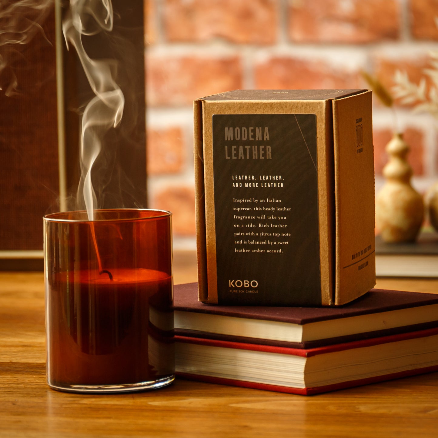 Alternate Image of Modena Leather Woodblock Candle