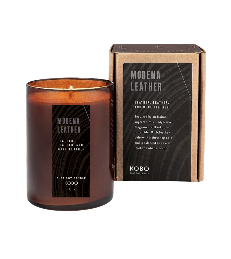 Primary image of Modena Leather Woodblock Candle 15oz