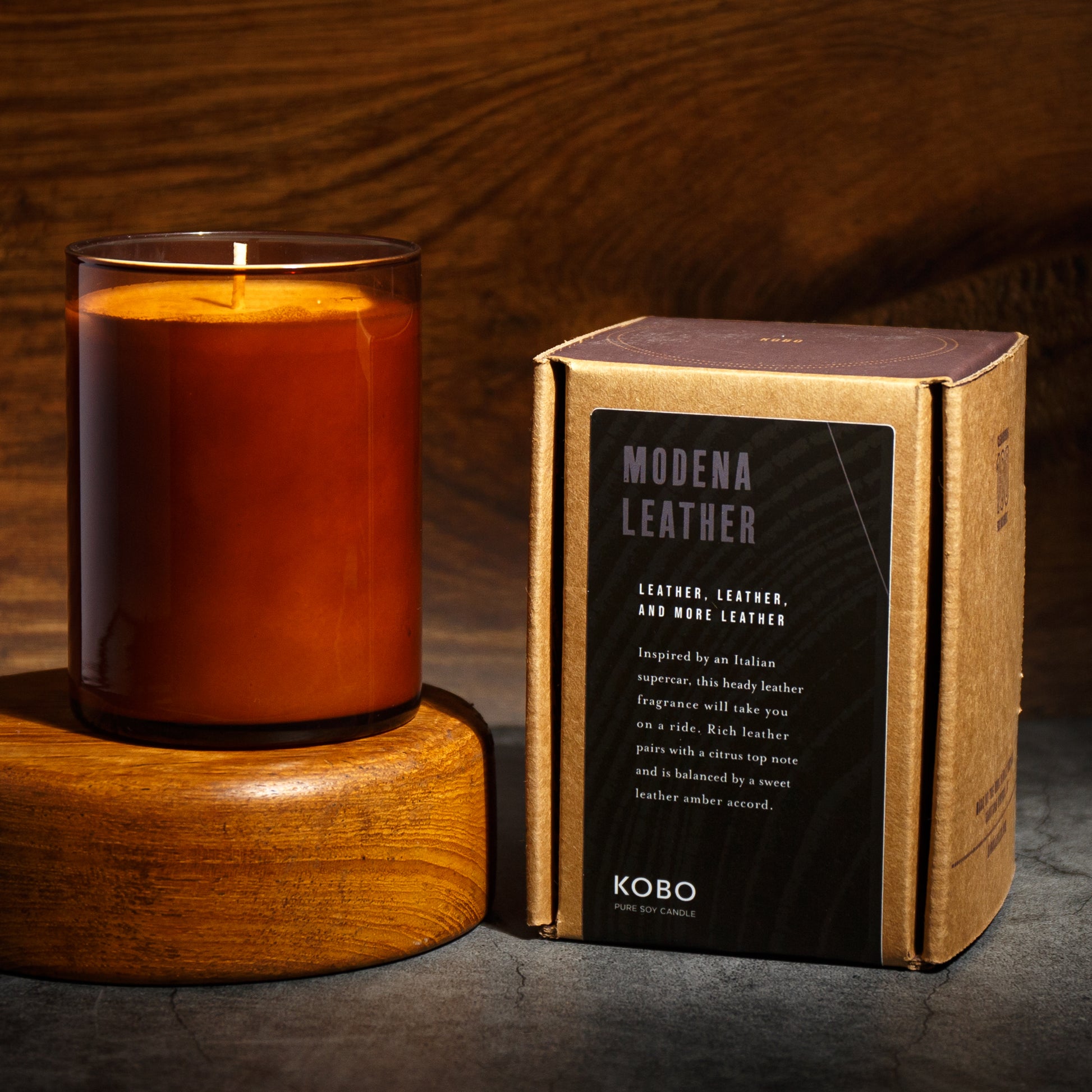 Alternate Image of Modena Leather Woodblock 15 oz Candle