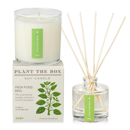 Primary Image of Fresh Picked Basil Plant the Box Duo, diffuser and candle with green label