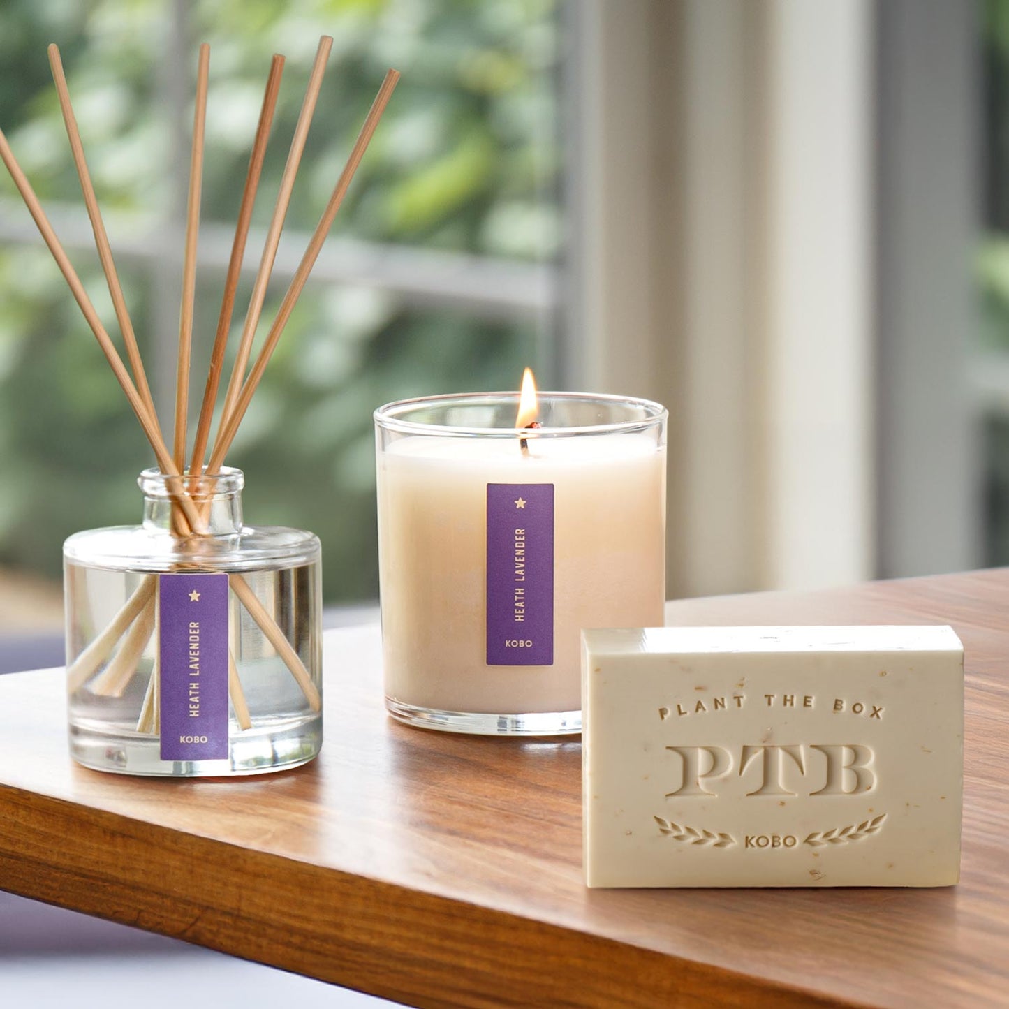 Alternate Image of Heath Lavender Plant the Box Trio, bar soap diffuser and candle with purple label