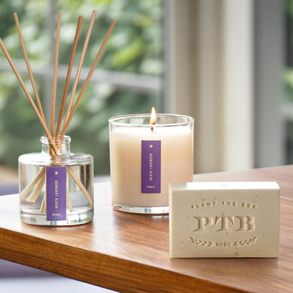 Alternate Image of Heath Lavender Plant the Box Trio, bar soap diffuser and candle with purple label