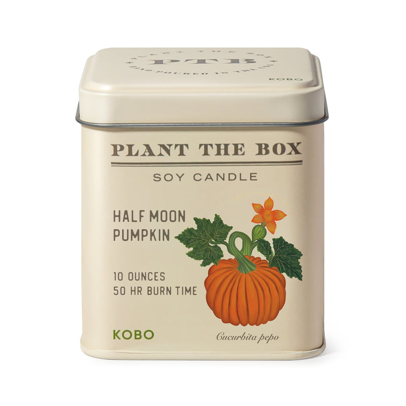 Primary image of Half Moon Pumpkin Plant the Box 10 oz Tin Candle